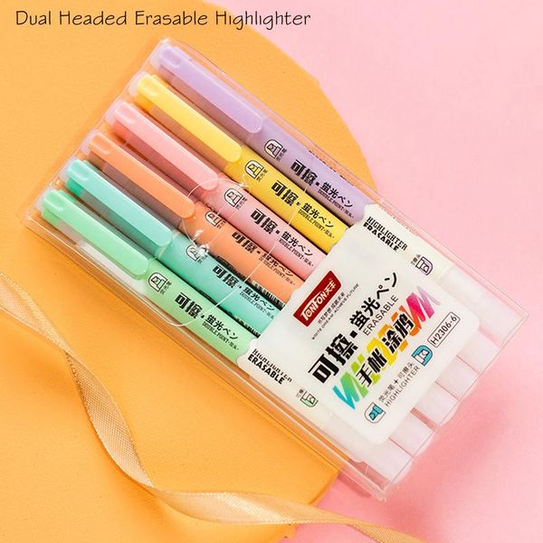 

highlighters 6 color erasable highlighter pen dual headed marker brush cute journal drawing graffiti handle stationery school supplie, Black;red