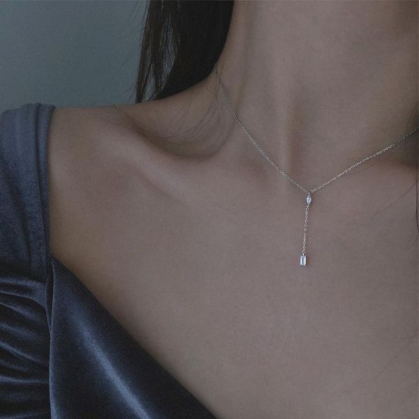 

pendant necklaces korean necklace girl flashing diamond tassel for women clavicle chain female short collares collier, Silver