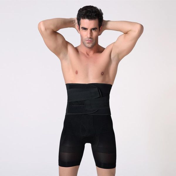 

men's body shapers belt waist trainer trimmer slimming modeling strap shapewear girdle sport corset belly tummy cincher, Black;brown