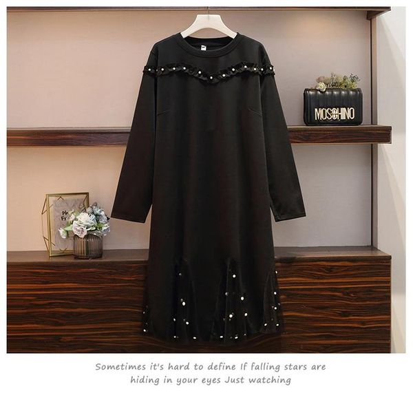 

casual dresses plus size women beading dress spring 2021 fashion long sleeve patchwork pleated ruffle loose ladies mesh mermaid l-5xl, Black;gray