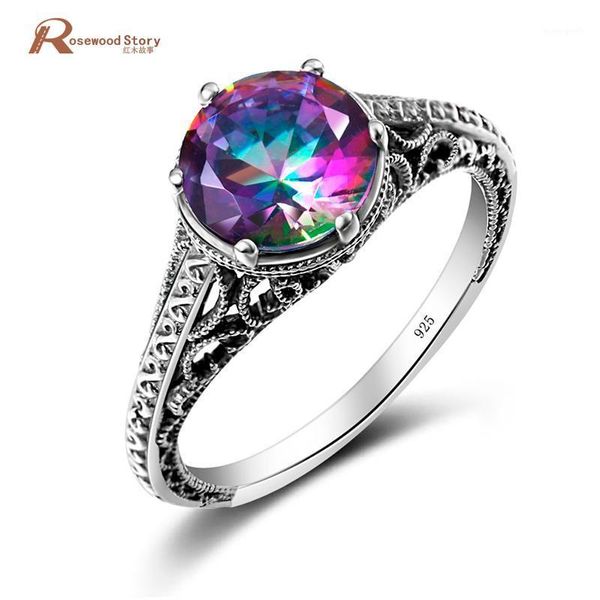 

cluster rings vintage victoria handmade ring charm mystic rainbow z crystal real 925 sterling silver women engagement wedding jewelry1, Golden;silver