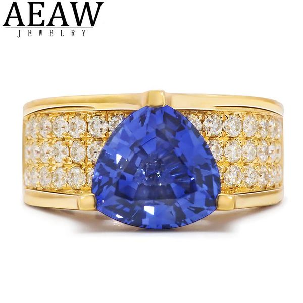 

cluster rings 3.0 9x9mm thrillion cut lab created sapphire with small moissanite engagement ring real 18k yellow gold for women, Golden;silver