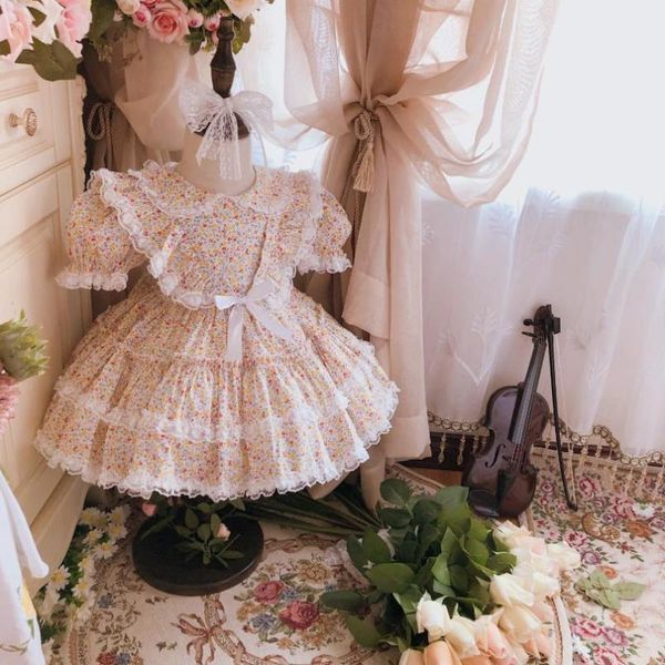 

girl's dresses 2pcs miayii baby clothing spanish princess ball gowns lace bow print birthday party lolita easter dress for girls eid a2, Red;yellow