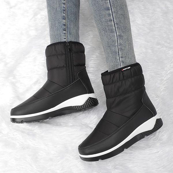 

boots women snow winter female thick plush waterproof non-slip thigh high fashion warm fur woman shoes 2021, Black
