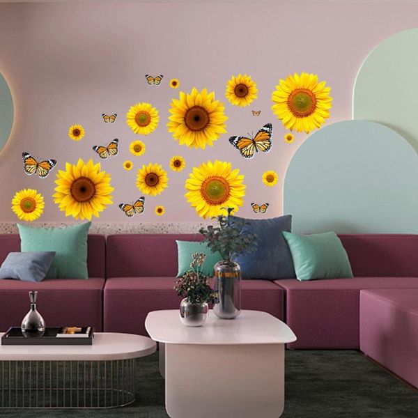 

wall stickers sunflower butterfly print household room deocoration