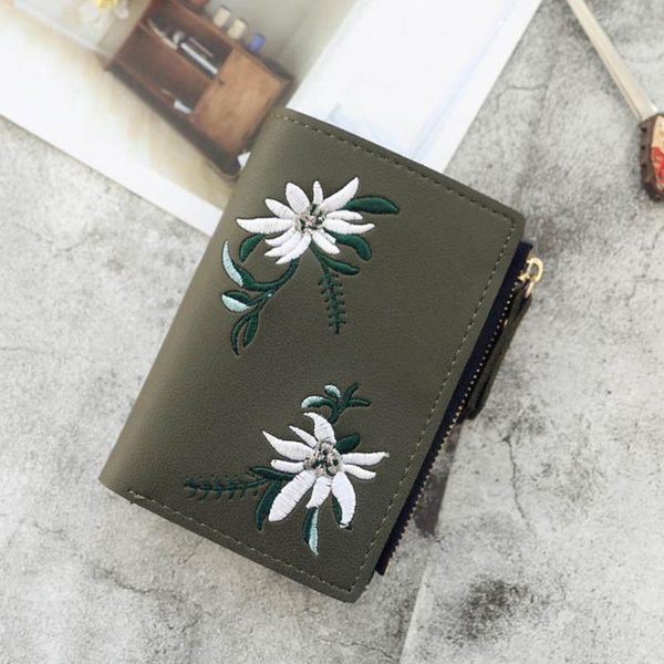 

wallets purse wallet embroidery print leather cash card holder flower short pocket, Red;black