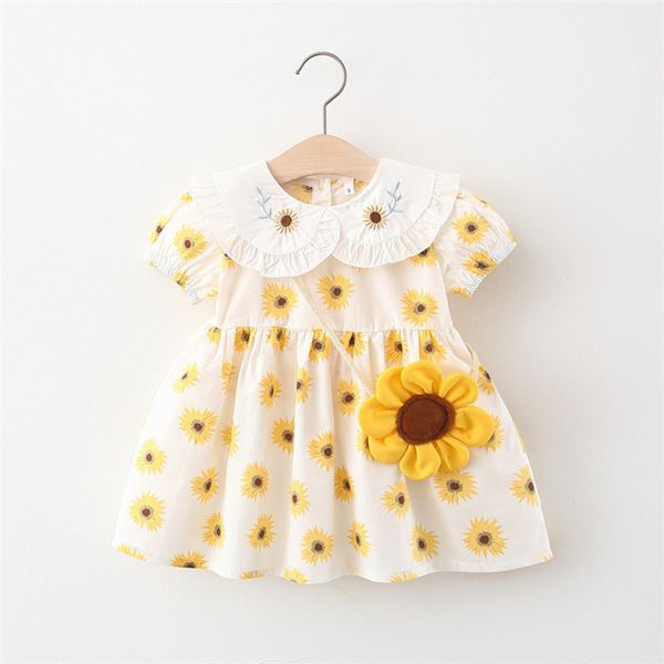 

girls daisy print dresses with bag summer 2021 kids boutique clothing korean 1-4t children short sleeves dress, Red;yellow
