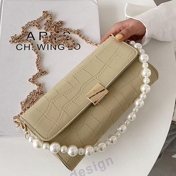 

evening bags women leather clutch mini pearl handbags for 2021 fashion small satchel flap hand purse metal chain crossbody bag