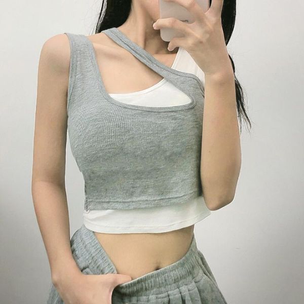 

camisoles & tanks patchwork women casual tank two pieces fashion lingerie underwear, Black;white