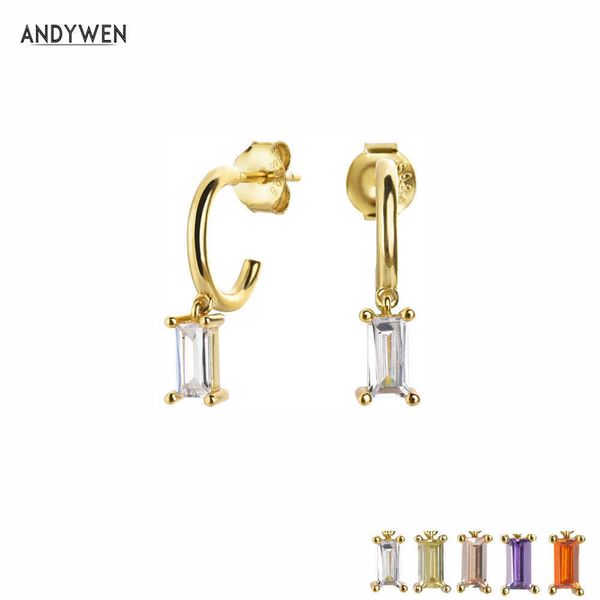 

andywen 925 sterling silver gold clear circle earring hoops pendient red green purple crystal women luxury jewelry 210608