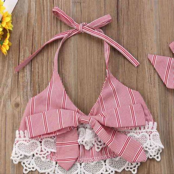 

summer girl 3pcs outfits toddler girls clothes set baby sleeveless lace bow crop v neck pants headbands clothing, White