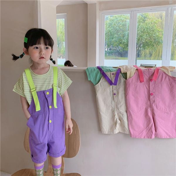 

jumpsuits summer boys and girls cotton casual overalls shorts 2-6 years children 3 colors soft cool loose suspender trousers, Blue