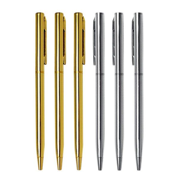 

ballpoint pens 3pcs/set 0.7mm metal clip pen school office business signature handle blue black ink rotating ball stationery, Blue;orange