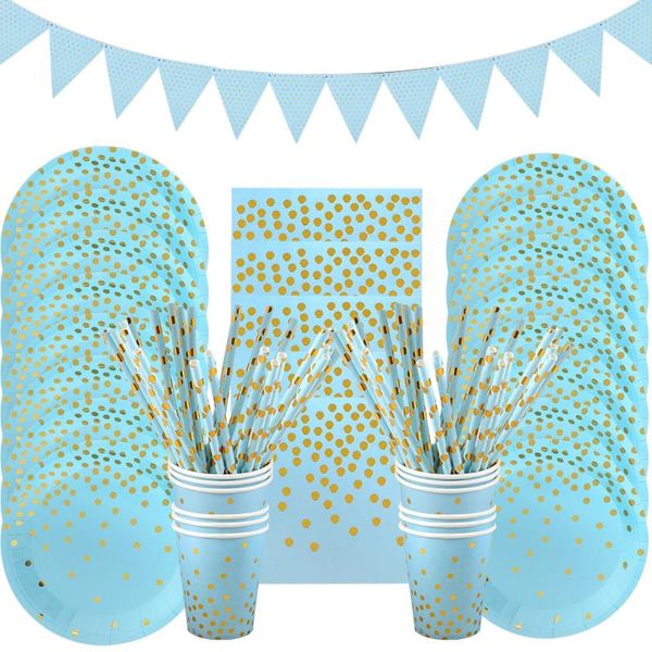 

disposable dinnerware blue dots party tableware set paper plate cup napkin wedding kids birthday table decoration baby shower