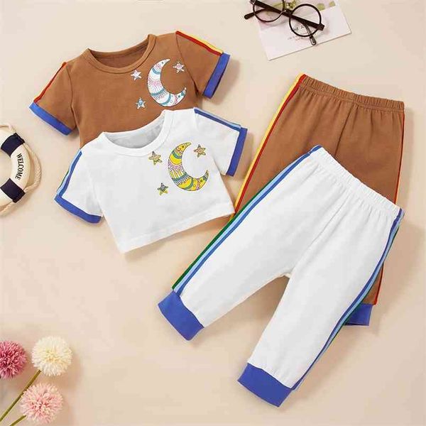 

summer 2pcs baby short-sleeve cotton solid moon space spring sets 210528, White