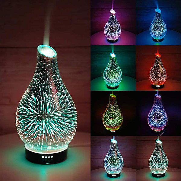 7 luci colorate Umidificatori in vetro 3D LED Night Light Diffusore di oli essenziali Aromaterapia Lampade Vaso Umidificatore