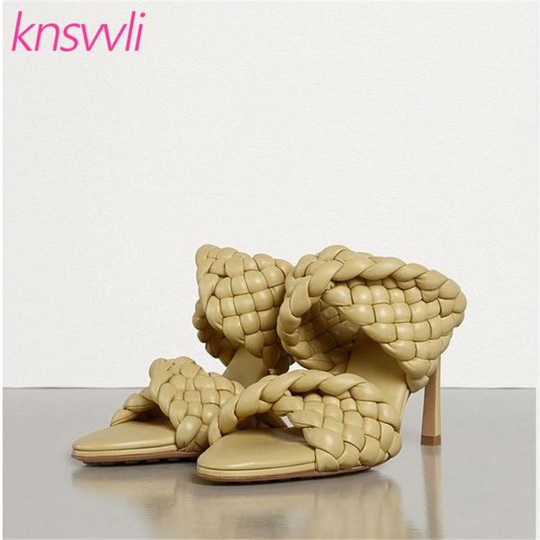 

slippers cross weave folds women high heels runway party shoes woman slides braided designer mules sandals, Black