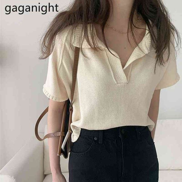 

gaganight dropship women knit solid tshirt short sleeve summer tee shirt lady chic korean for women outwear summer 210519, White