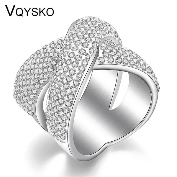 

wedding rings fashion jewelry cross ring with crystal paved trendy stainless steel austrian crystals womens for party gift, Slivery;golden