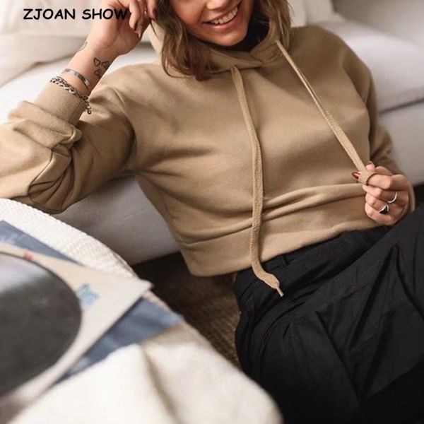 

women's hoodies & sweatshirts autumn harajuku adjust bandage hooded cropped sweatshirt streetwear women hoodied high waist casual jumpe, Black