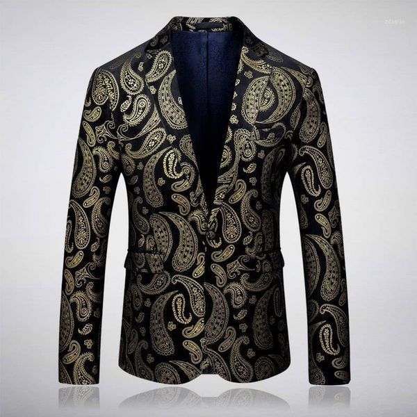 

men's suits & blazers 2021 spring/autumn men suit jacket party daily business casual fashion paisley gold black slim fit style, White;black