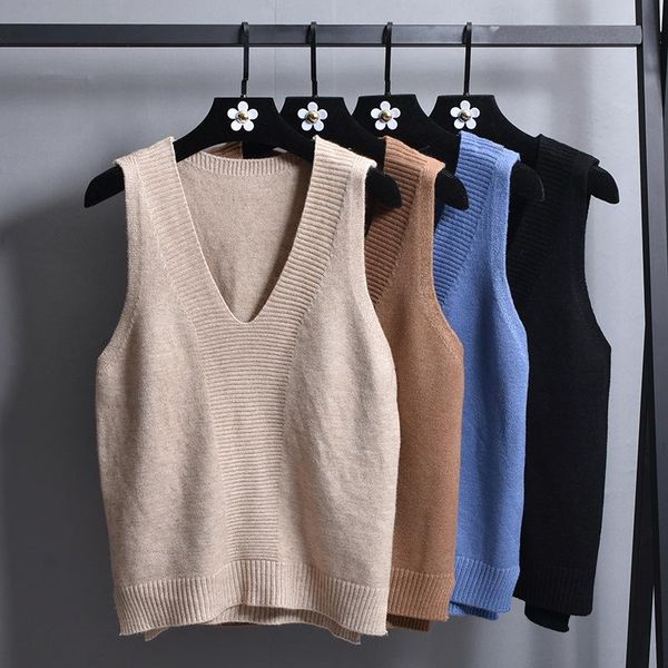 

women's sweaters 2021 spring women v-neck knitted vest female casual sleeveless lady solid pullovers, White;black