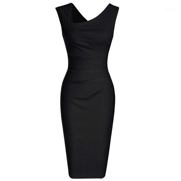 

casual dresses women office business pencil dress 2021 elegant work wear sleeveless ladies slim black vintage party summer sheath bodycon, Black;gray