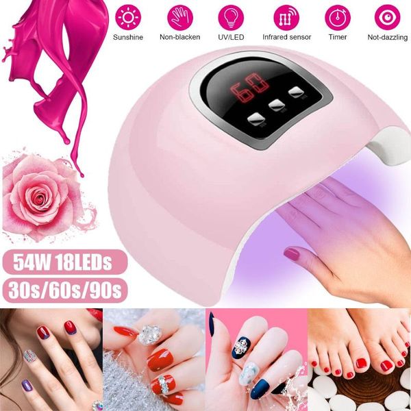 

nail dryers 54w professional usb dryer uv led lamp smart sunlight all gel polish non-harmful fast dry art machine timer 30/60/90s