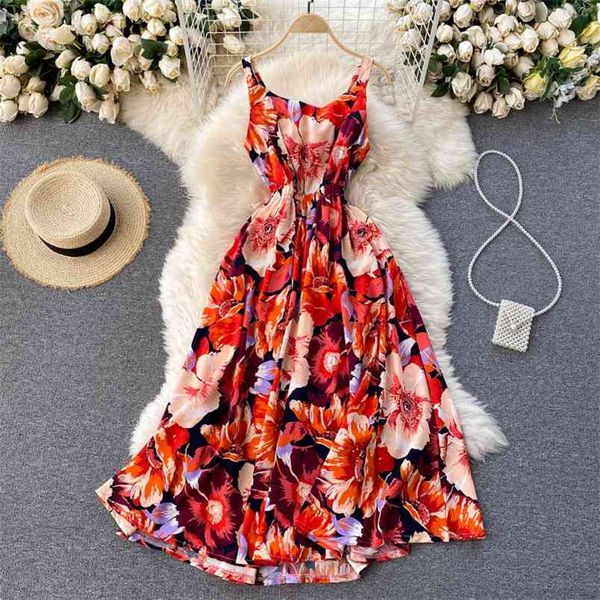 

spring temperament flower print vestige feminine strapless slim slimming suspender square neck midi dress c699 210506, Black;gray