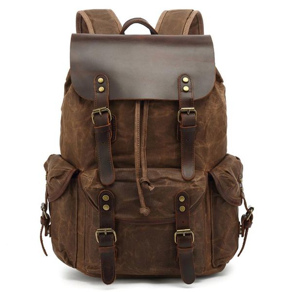 

backpack waterproof waxed canvas vintage large capacity travel bag women mochila leather laprucksack