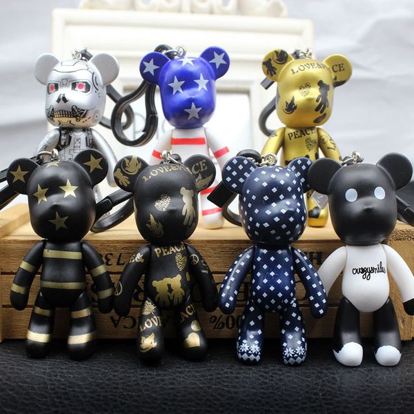 

korean personality bear doll keyring men's creative violence lady car gifts, Silver