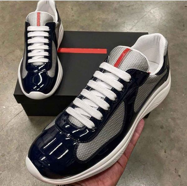 

[eu38-46,original box]america cup sneakers shoes designer name patent leather trainers rubber sole fabric mesh lace-up nylon casual outdoor, Black