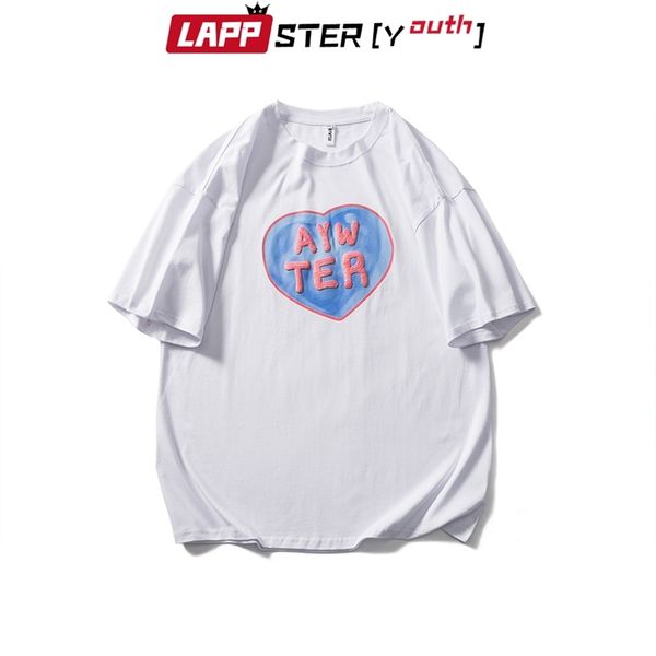 

men designer love print harajuku graphic t shirts summer mens vintage loose t-shirts male white cotton tees 210420, White;black