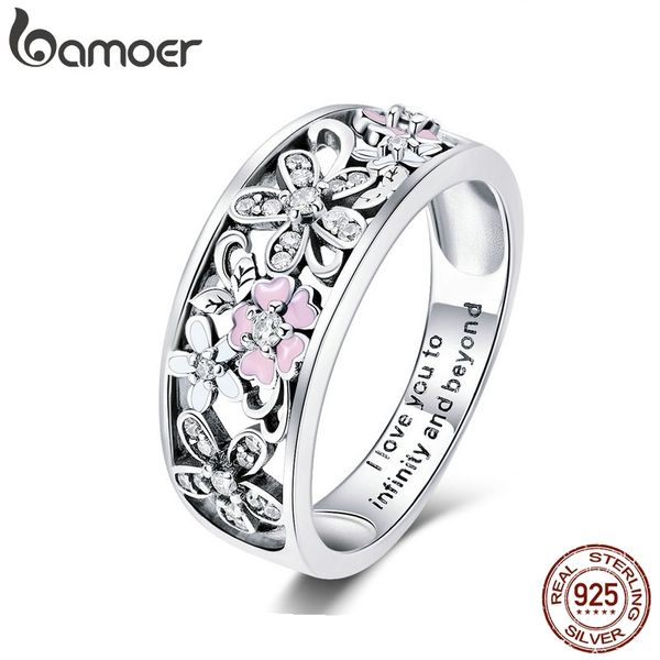 

bamoer 925 sterling silver daisy flower & infinity love pave finger rings for women wedding engagement jewelry scr390, Slivery;golden