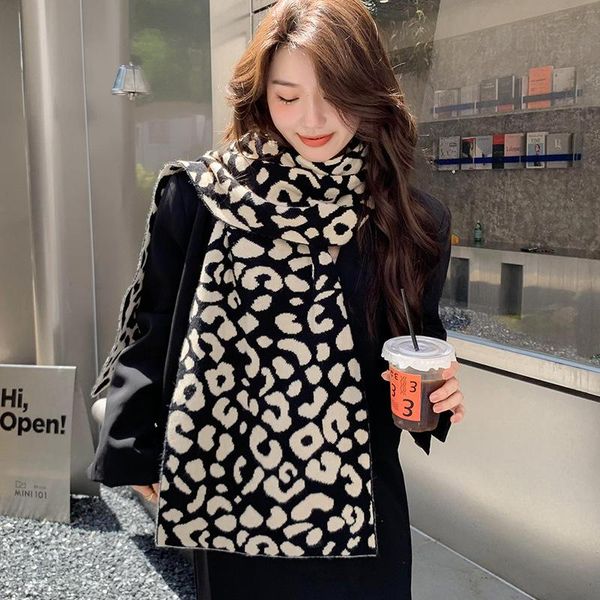 

scarves autumn and winter knitted leopard print warm scarf internet celebrities long student bib shawl dual-use woman, Blue;gray