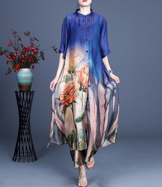 

women summer tencel long + elastic waist wide leg pants women's suit ladies shirt trousers female sets two piece, White