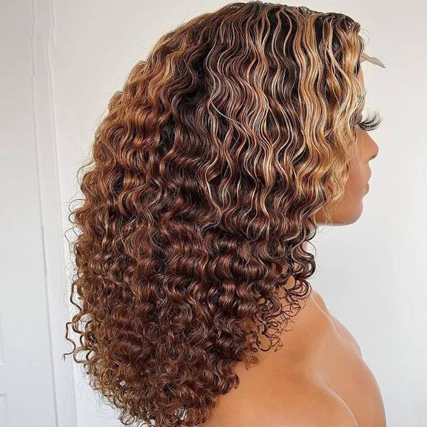 

lace wigs ombre highlight brown 360 front wig 180%density medium long bob bodywave with babyhair for black women brazilian human remy, Black;brown