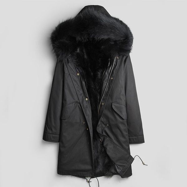 

men's leather & faux mens real fur coats winter jackets hoodies detachable lining snow outerwear overcoat thicken warm luxury clothing, Black