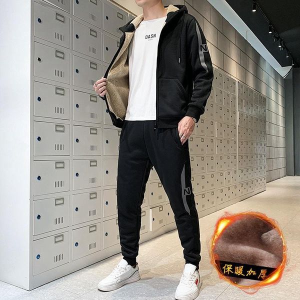 

men's tracksuits boutique light sweater loose hooded autumn and winter sports wear plush thickening casual two piece suit coat, Gray