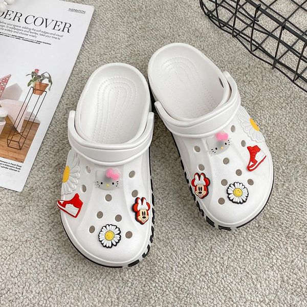 

summer hole shoes women holiday beach sandals flower 2021 graden female casual slip on white, Black