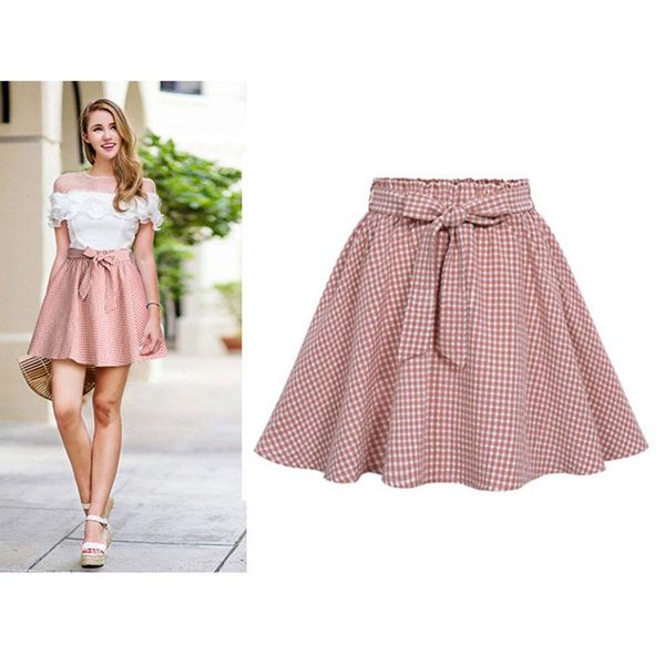 

skirts flower sky 2021 casual retro plaid mini women skirt high waist a line pink summer beach female saias, Black