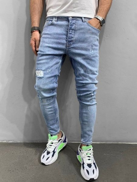 

men ripped frayed cat scratch skinny jeans g1li#, Blue