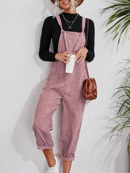 

slant pockets corduroy overall jumpsuit without tee 25h8#, White