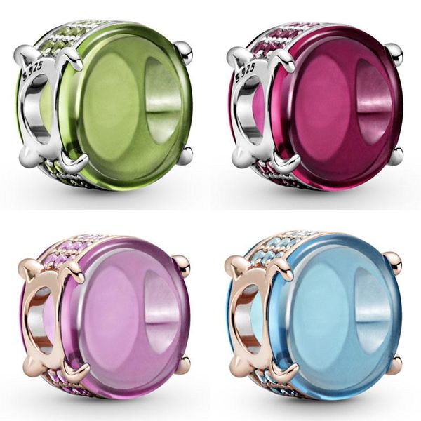 

other diy charms rose pink blue green fuchsia oval cabochon 925 sterling silver beads fit bracelet bangle jewelry