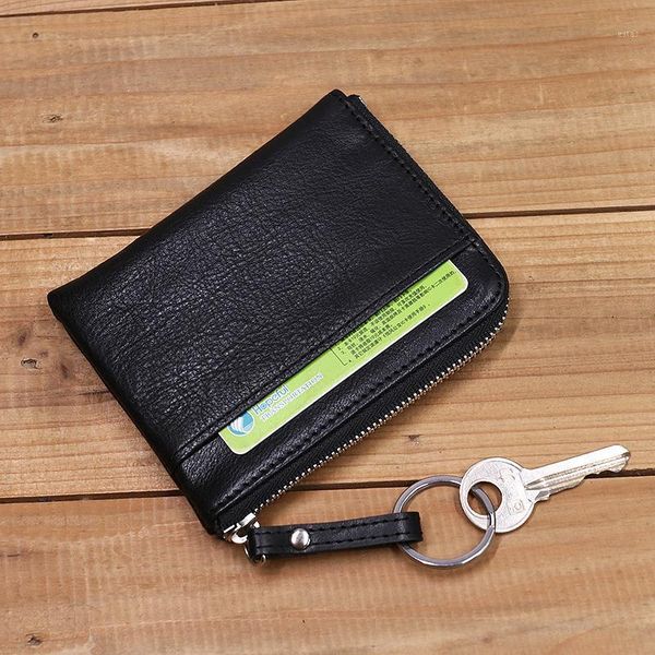 

genuine leather wallet for men women vintage short slim small zipper purse money bag carteria with card holder coin pocket wallets1, Red;black
