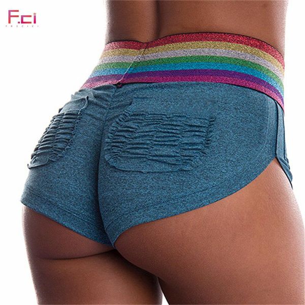 

women's shorts women summer push up scrunch bushorts rainbow stripe waist mini with hip pocket skinny, White;black