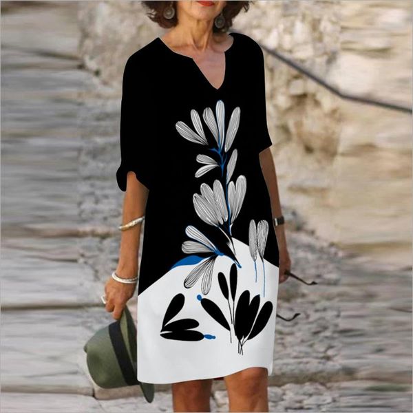 

casual dresses fashion dress large size loose temperamental mid-sleeve, Black;gray