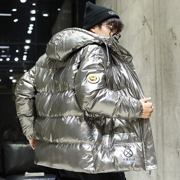 

winter 2021 new men's shiny down jacket short thick warm windproof trendy fashion brand male coat clothing, Black