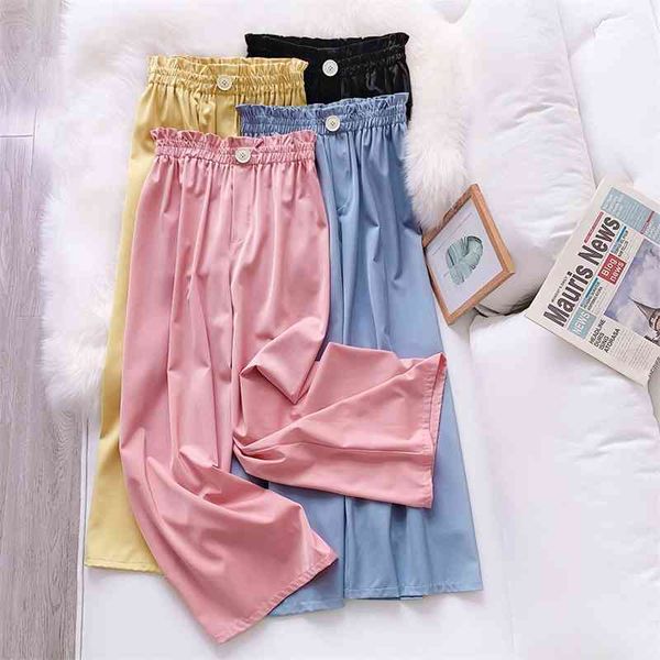 

summer women's wide-leg pants satin cloud ice silk loose casual trousers drape straight 210603, Black;white