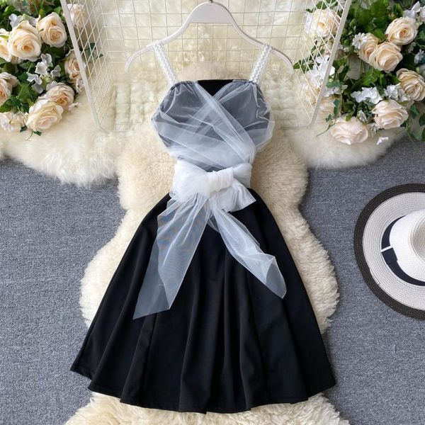 

casual dresses 2021 women yarn patchwork ol fashion black white bandage office lady party dress y2k vestidos clothes wear d235, Black;gray